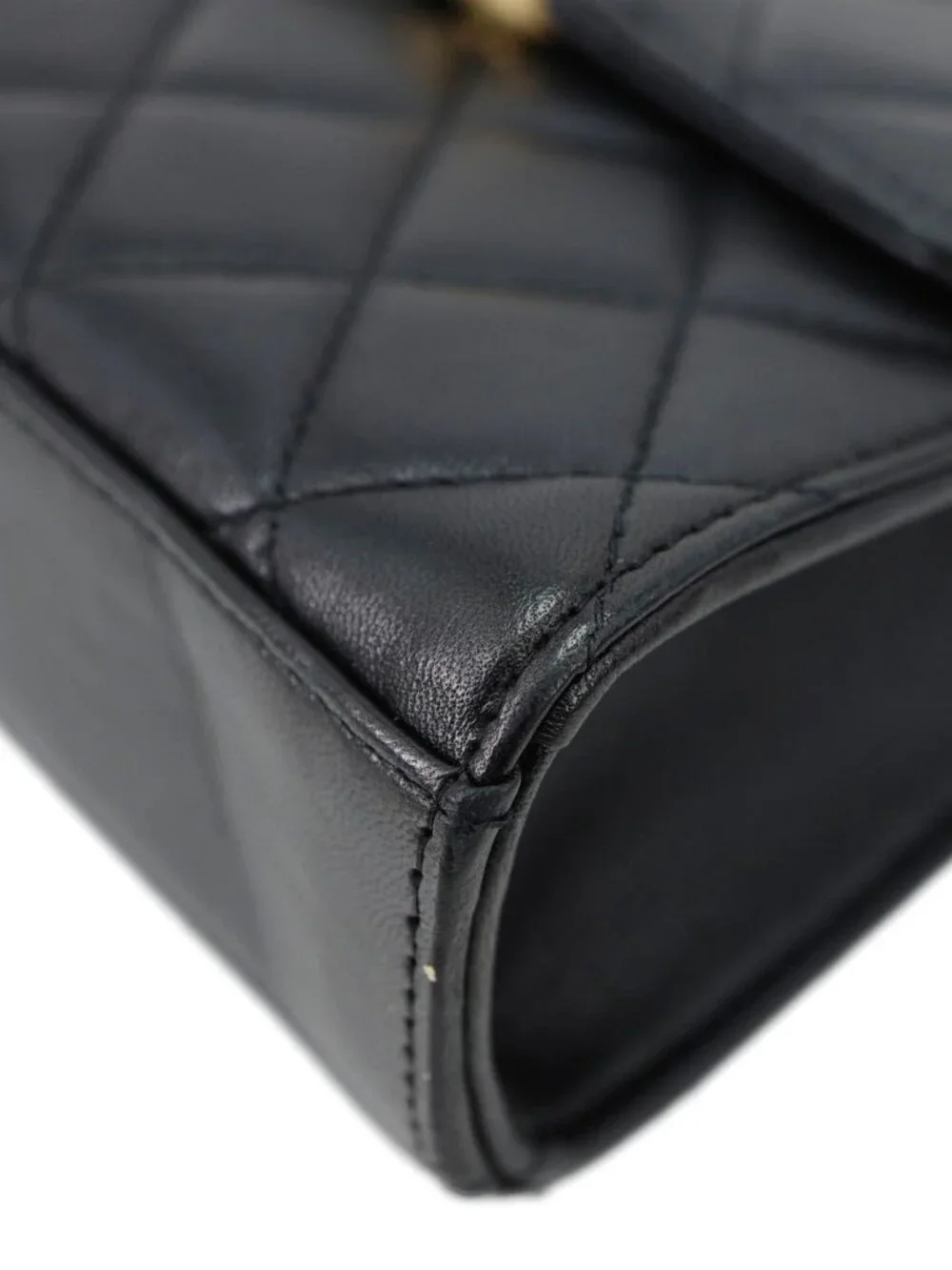 Chanel  Enamel Top Handle Flap Quilted Lambskin Leather Crossbody Bag Blac